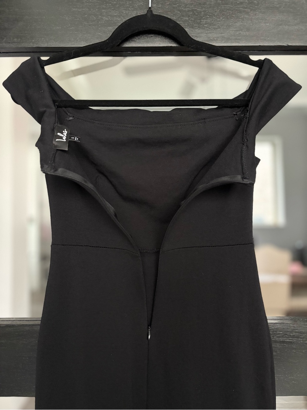 Lulus Black Off Shoulder Bodycon Knee Length Dress Side Slit Cocktail Wedding S - Picture 9 of 11